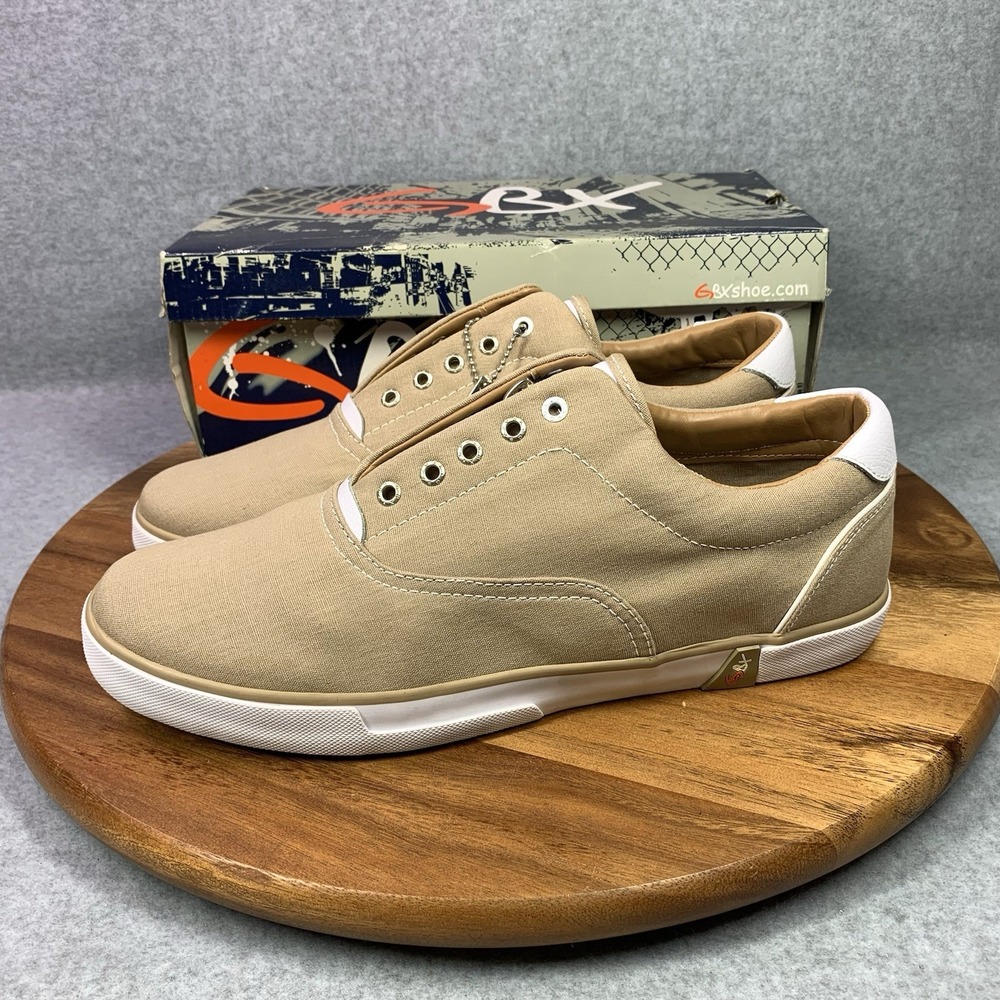 GBX Men 12M Shoes Sneakers Skater Beige No Lace Zip Up Low Top Taupe Old School